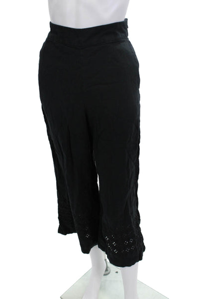 Club Monaco Women Black Cropped Linen Viscose Pants Bohemian Zip Size 4