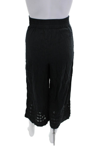Club Monaco Women Black Cropped Linen Viscose Pants Bohemian Zip Size 4