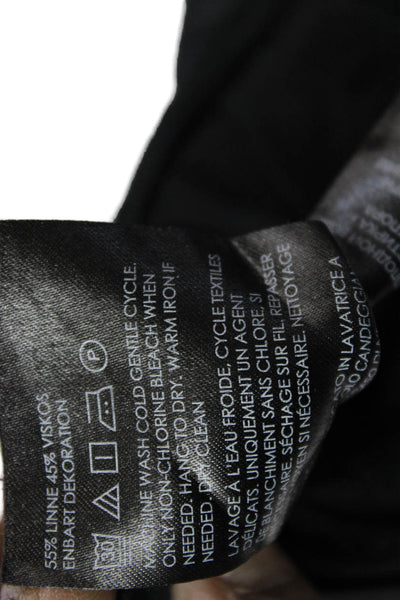 Club Monaco Women Black Cropped Linen Viscose Pants Bohemian Zip Size 4