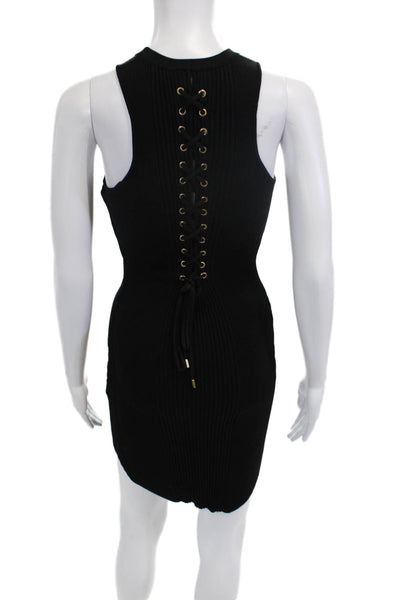 Ronny Kobo Women Bodycon Mini Dress Black Sleeveless Gothic Drawstring Size XS