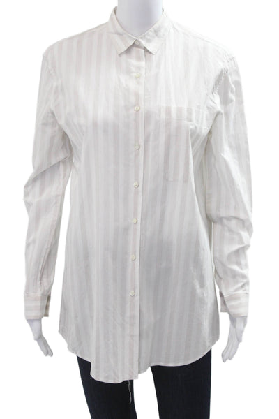 ATM Women Striped Collared Button-Up White Long Sleeve Maternity Size S