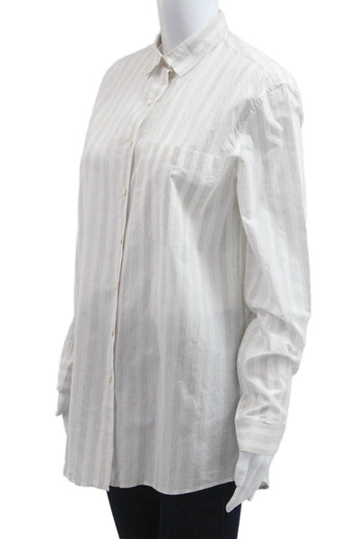 ATM Women Striped Collared Button-Up White Long Sleeve Maternity Size S