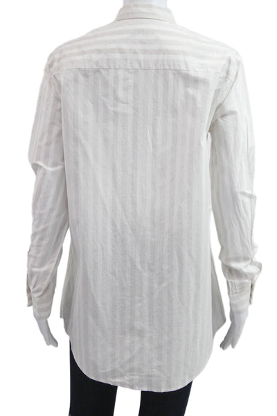 ATM Women Striped Collared Button-Up White Long Sleeve Maternity Size S