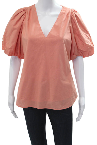 Ann Cate Women Pink Cotton V Neck Short Sleeve Bohemian Blouse Size S