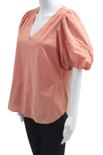 Ann Cate Women Pink Cotton V Neck Short Sleeve Bohemian Blouse Size S