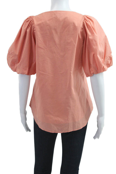 Ann Cate Women Pink Cotton V Neck Short Sleeve Bohemian Blouse Size S