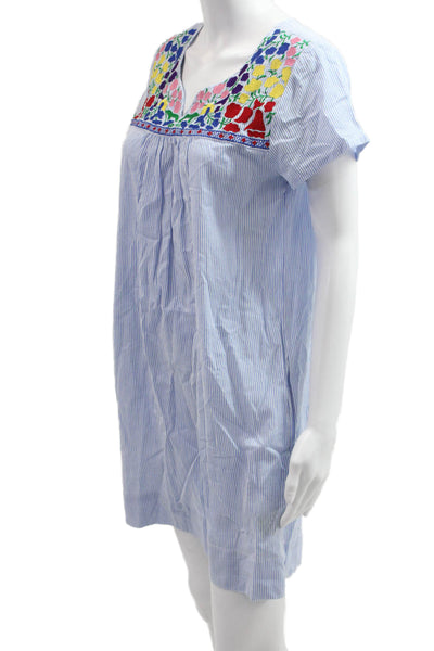 Liza Byrd Womens Shirt Dress Light Blue Floral V-Neck Short Sleeve Size S