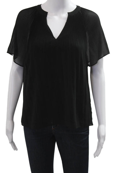 Halogen Womens Black V-Neck Short Sleeve Solid Polyester Blouse Size XS