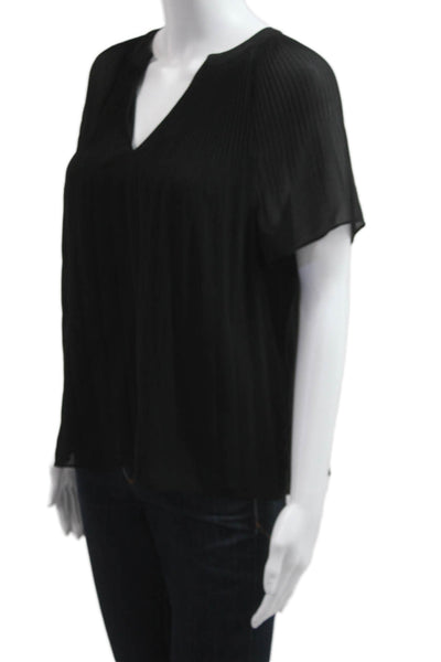 Halogen Womens Black V-Neck Short Sleeve Solid Polyester Blouse Size XS