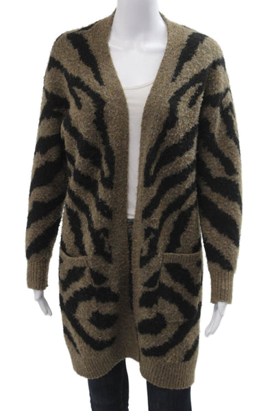 Aqua Women V-Neck Long Sleeve Beige Animal Print Cardigan Size XS