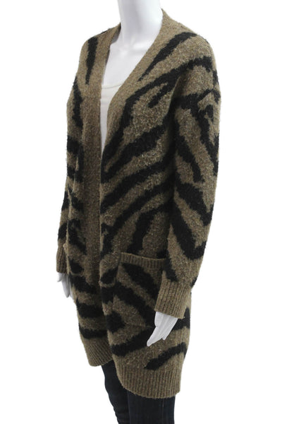 Aqua Women V-Neck Long Sleeve Beige Animal Print Cardigan Size XS