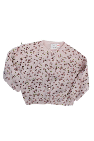 Zara Childrens Girls Floral Print Button Down Cardigan Sweater Pink Size 2