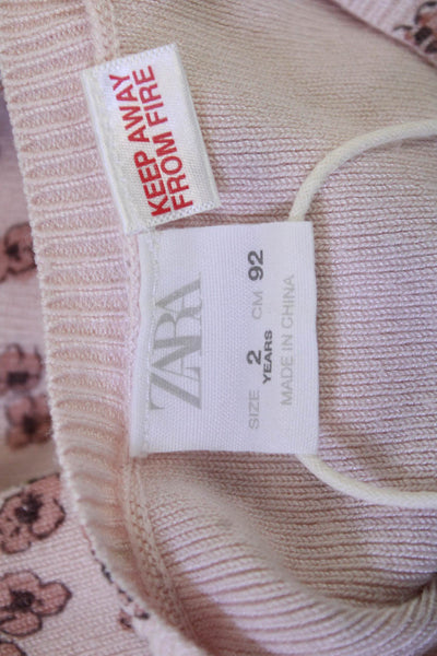 Zara Childrens Girls Floral Print Button Down Cardigan Sweater Pink Size 2