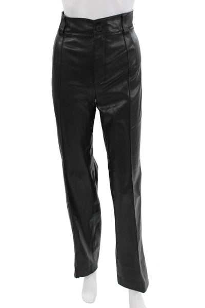 Zara Women Dress Pants Black Biker Solid Button Polyurethane Blend Size M