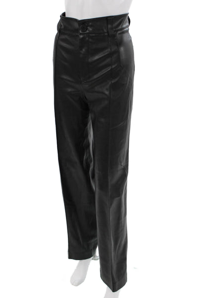 Zara Women Dress Pants Black Biker Solid Button Polyurethane Blend Size M