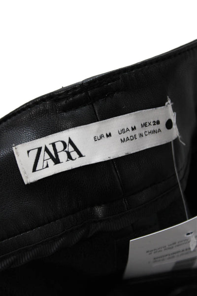 Zara Women Dress Pants Black Biker Solid Button Polyurethane Blend Size M