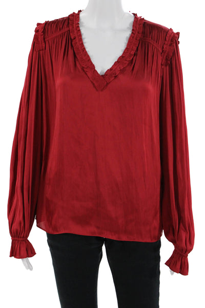 The Kooples Women Bohemian Red V-Neck Long Sleeve Polyester Blouse Size 2