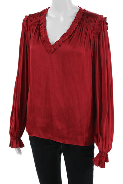 The Kooples Women Bohemian Red V-Neck Long Sleeve Polyester Blouse Size 2