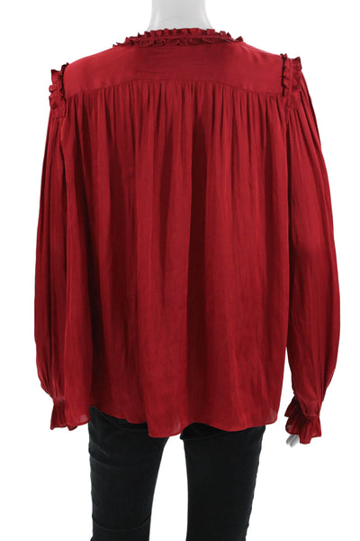The Kooples Women Bohemian Red V-Neck Long Sleeve Polyester Blouse Size 2