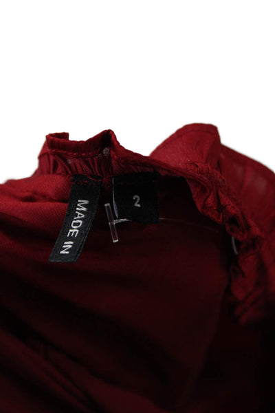 The Kooples Women Bohemian Red V-Neck Long Sleeve Polyester Blouse Size 2