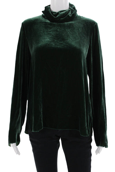 Zara Womens Velvet Turtleneck Long Sleeve Blouse Green Zip Christmas Size S