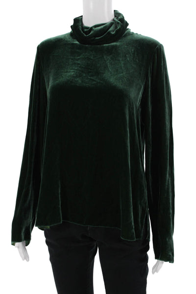 Zara Womens Velvet Turtleneck Long Sleeve Blouse Green Zip Christmas Size S