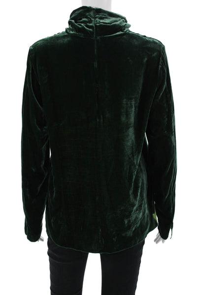 Zara Womens Velvet Turtleneck Long Sleeve Blouse Green Zip Christmas Size S