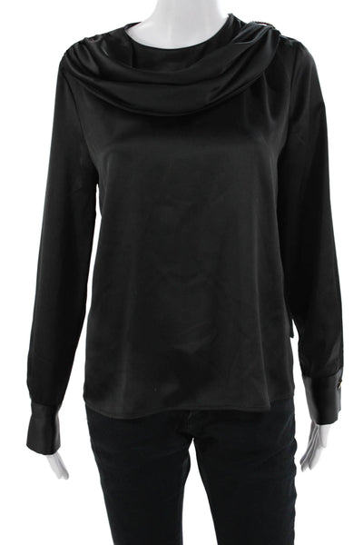 Zara Women Black Long Sleeve Button Blouse Polyester Classic Size M