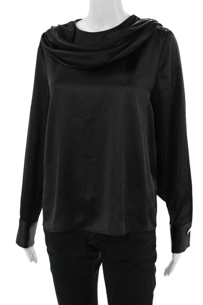 Zara Women Black Long Sleeve Button Blouse Polyester Classic Size M