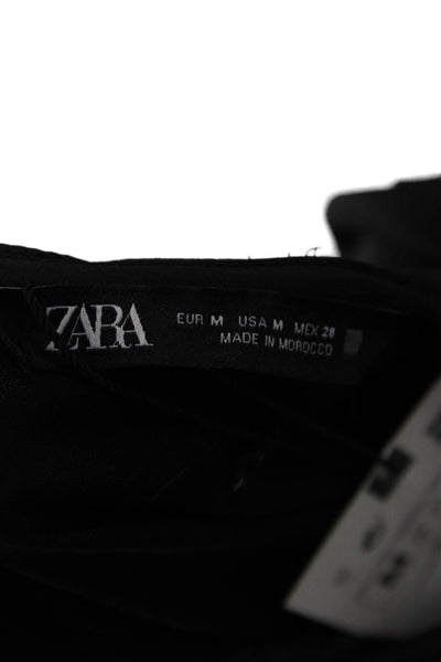 Zara Women Black Long Sleeve Button Blouse Polyester Classic Size M