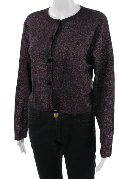 Zara Women Cropped Button-Up Sweater Black Crew Neck Polyester Blend Size M