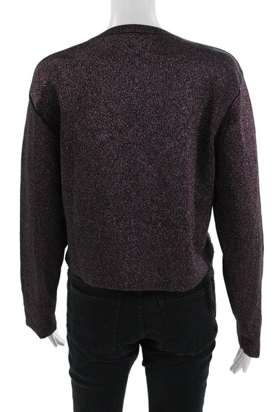 Zara Women Cropped Button-Up Sweater Black Crew Neck Polyester Blend Size M