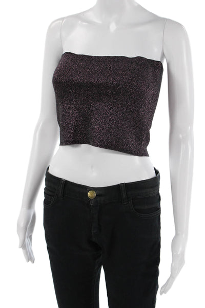 Zara Women Cropped Button-Up Sweater Black Crew Neck Polyester Blend Size M