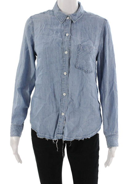 Rails Womens Light Blue Collared Long Sleeve Button-Up Lyocell Linen Size S