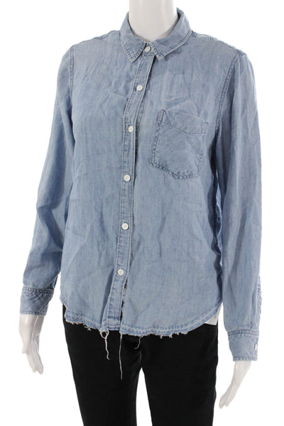 Rails Womens Light Blue Collared Long Sleeve Button-Up Lyocell Linen Size S