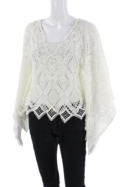 Temptation Womens Bohemian V-Neck Button Up Short Sleeve White Blouse Size S