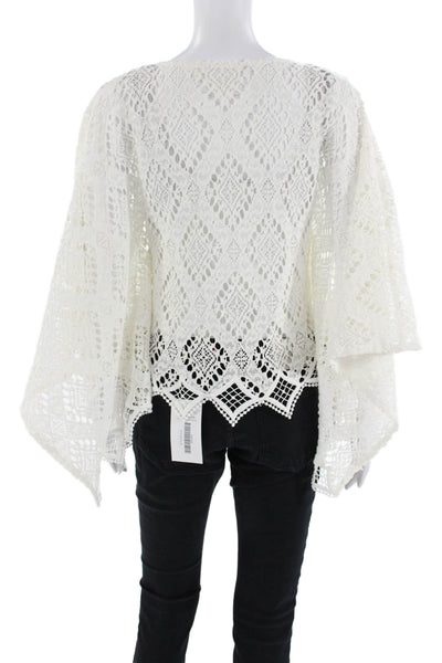 Temptation Womens Bohemian V-Neck Button Up Short Sleeve White Blouse Size S