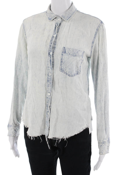 Temptation Womens Bohemian V-Neck Button Up Short Sleeve White Blouse Size S