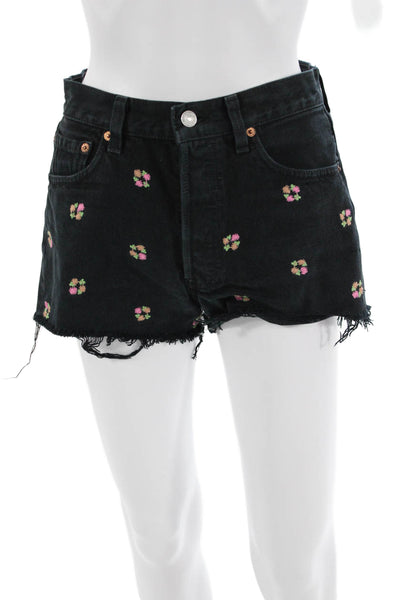Re/Done Unisex Floral Black Cotton Shorts Size 25