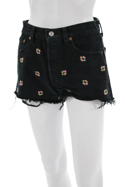 Re/Done Unisex Floral Black Cotton Shorts Size 25