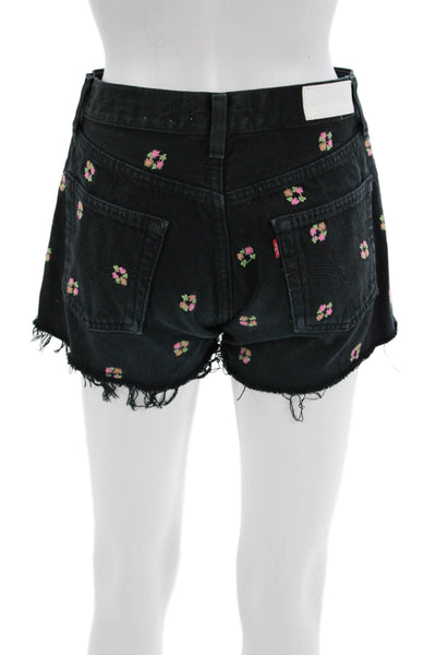 Re/Done Unisex Floral Black Cotton Shorts Size 25