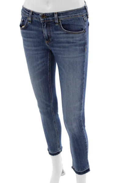 Rag & Bone Womens Skinny Cropped Jeans Blue Mid Rise Button Size 25