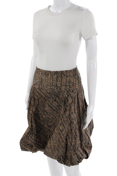 Peruvian Connection Women Peasant Skirt Beige Paisley 100% Cotton Knee Size 4