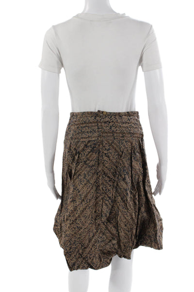 Peruvian Connection Women Peasant Skirt Beige Paisley 100% Cotton Knee Size 4