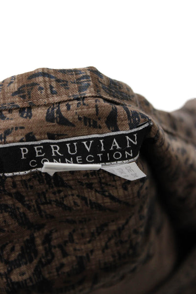 Peruvian Connection Women Peasant Skirt Beige Paisley 100% Cotton Knee Size 4