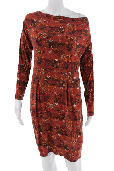 Peruvian Connection Women Red Floral Sheath Dress Long Sleeve Size S