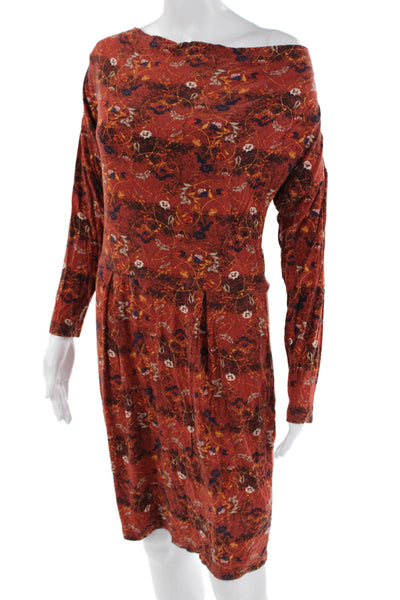 Peruvian Connection Women Red Floral Sheath Dress Long Sleeve Size S