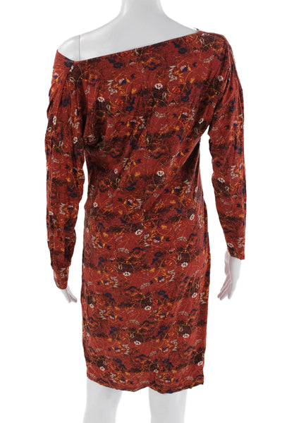 Peruvian Connection Women Red Floral Sheath Dress Long Sleeve Size S