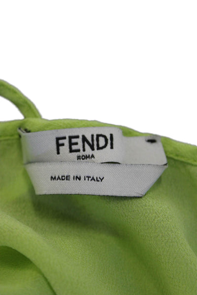 Fendi Women A-Line Shirt Dress Yellow Silk Collared Long Sleeve Zip Size 40