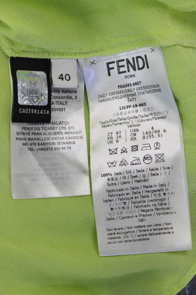 Fendi Women A-Line Shirt Dress Yellow Silk Collared Long Sleeve Zip Size 40